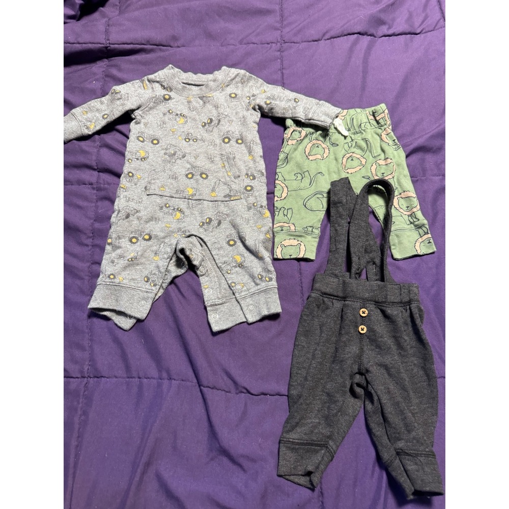 Carters Baby Boy 3M Bundle Construction Jumpsuit Lion Pants Suspender Joggers